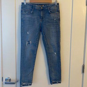 Zara Skinny Distressed Raw Hem Jeans